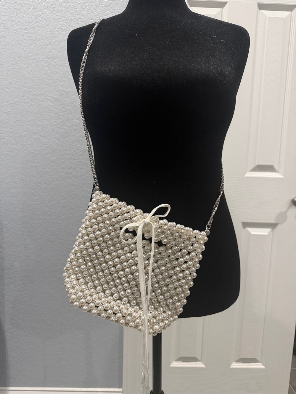 Pearl Beaded Crossbody Bag - White